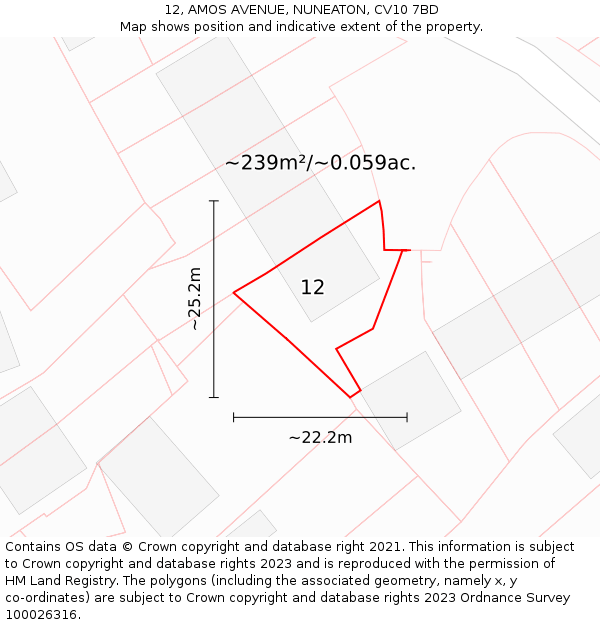 12, AMOS AVENUE, NUNEATON, CV10 7BD: Plot and title map