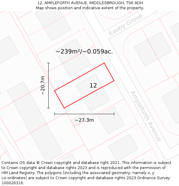 12, AMPLEFORTH AVENUE, MIDDLESBROUGH, TS6 9DH: Plot and title map