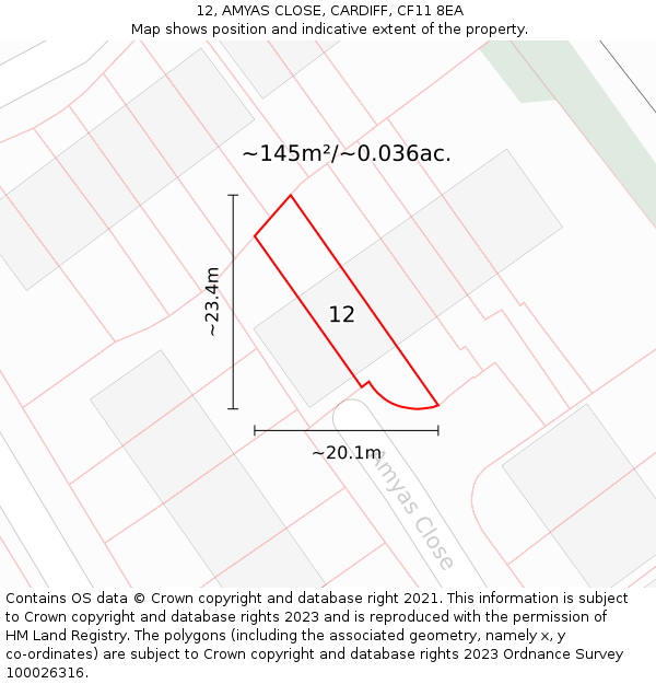 12, AMYAS CLOSE, CARDIFF, CF11 8EA: Plot and title map