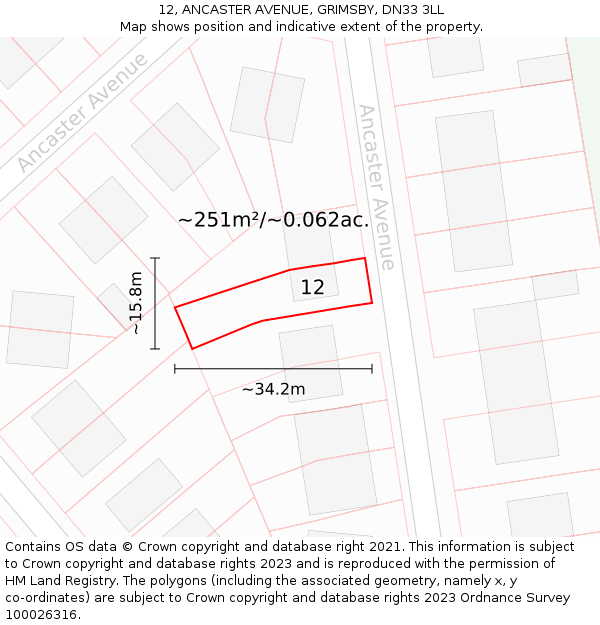 12, ANCASTER AVENUE, GRIMSBY, DN33 3LL: Plot and title map