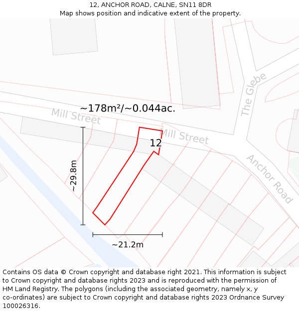 12, ANCHOR ROAD, CALNE, SN11 8DR: Plot and title map