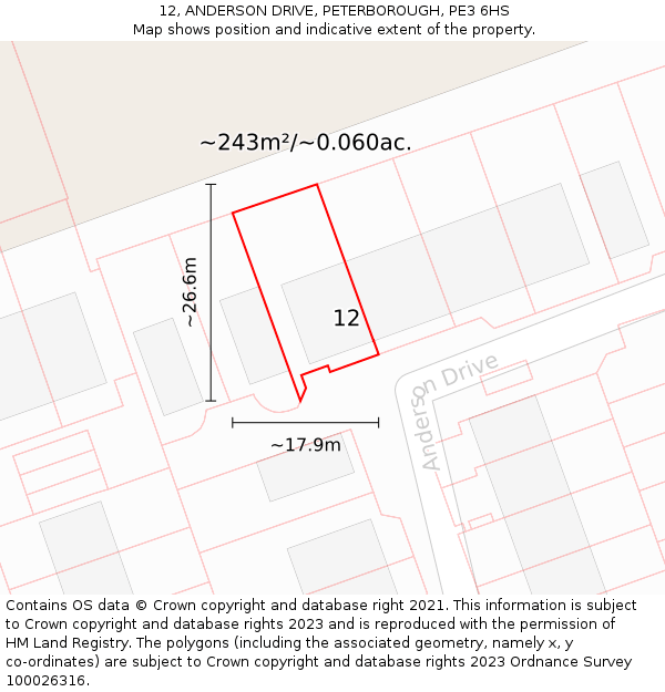 12, ANDERSON DRIVE, PETERBOROUGH, PE3 6HS: Plot and title map