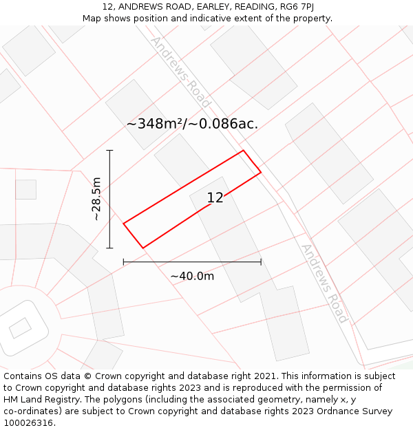 12, ANDREWS ROAD, EARLEY, READING, RG6 7PJ: Plot and title map