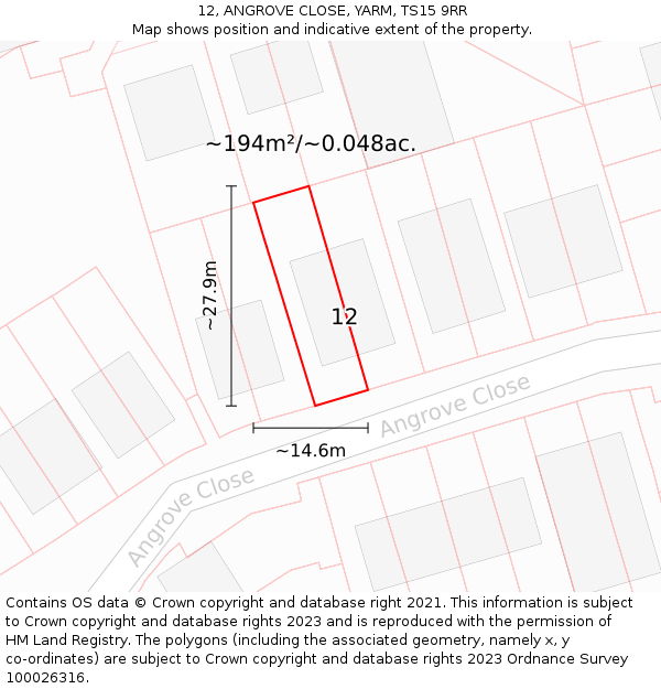 12, ANGROVE CLOSE, YARM, TS15 9RR: Plot and title map