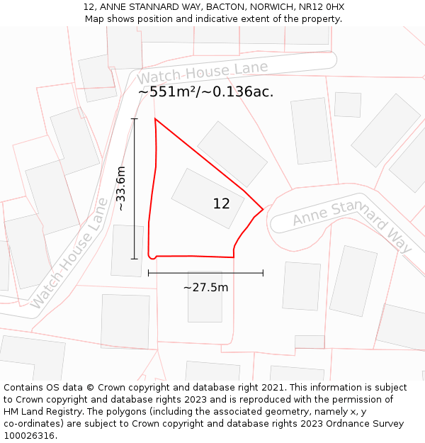 12, ANNE STANNARD WAY, BACTON, NORWICH, NR12 0HX: Plot and title map