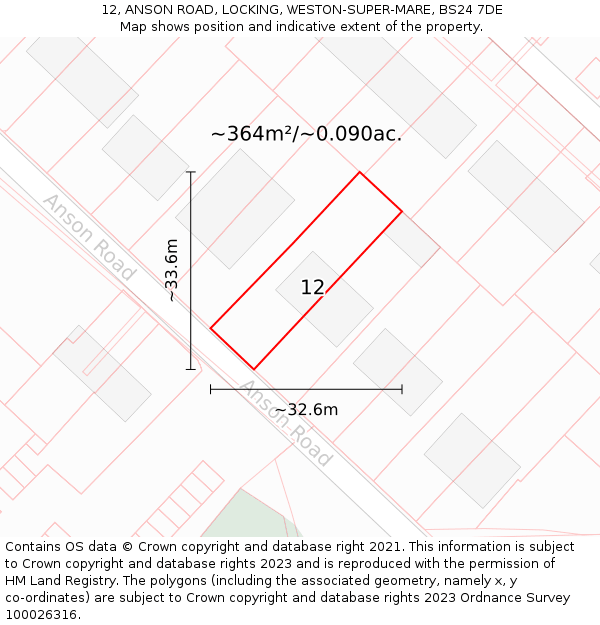12, ANSON ROAD, LOCKING, WESTON-SUPER-MARE, BS24 7DE: Plot and title map
