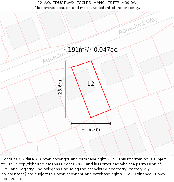 12, AQUEDUCT WAY, ECCLES, MANCHESTER, M30 0YU: Plot and title map