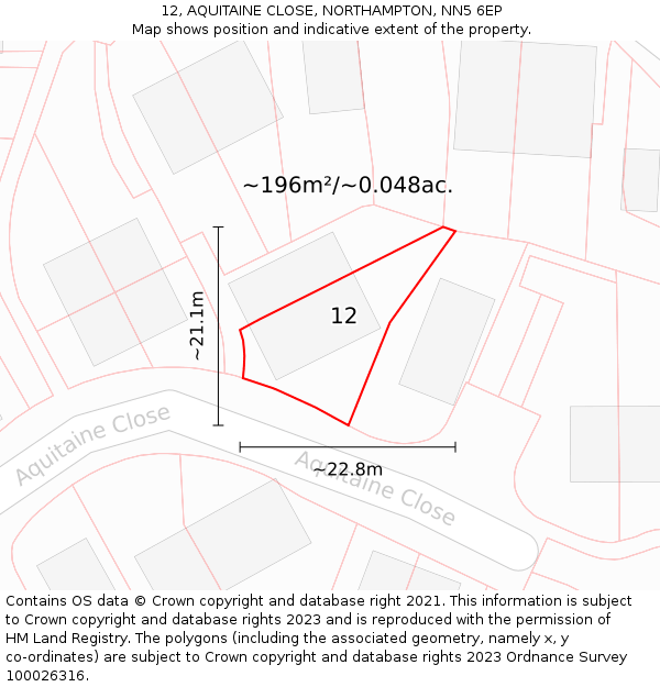 12, AQUITAINE CLOSE, NORTHAMPTON, NN5 6EP: Plot and title map
