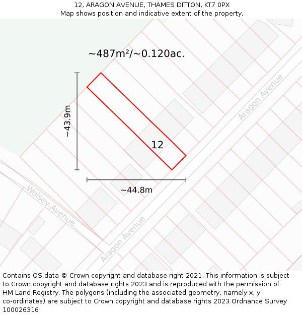 12, ARAGON AVENUE, THAMES DITTON, KT7 0PX: Plot and title map