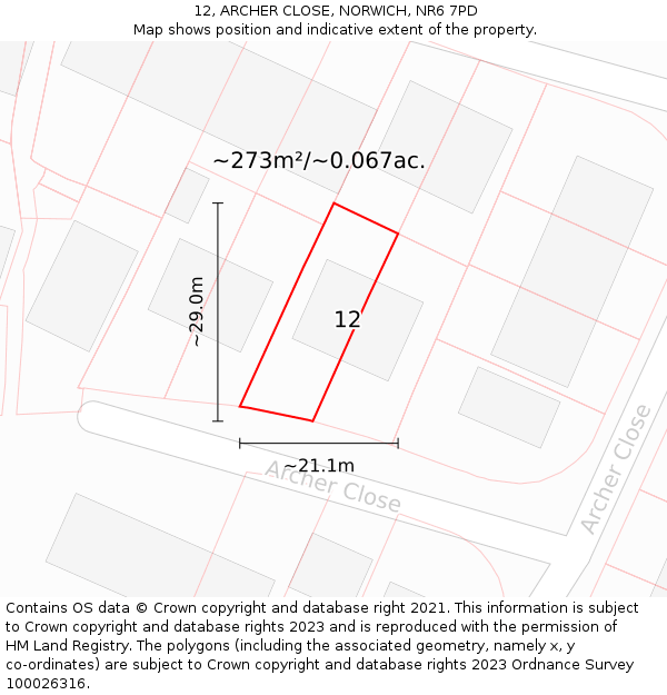 12, ARCHER CLOSE, NORWICH, NR6 7PD: Plot and title map