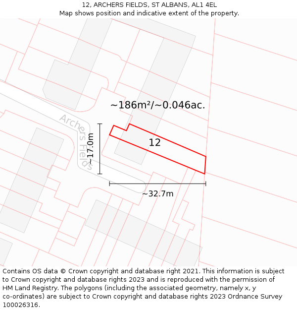 12, ARCHERS FIELDS, ST ALBANS, AL1 4EL: Plot and title map