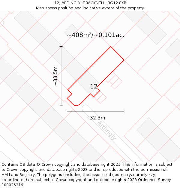 12, ARDINGLY, BRACKNELL, RG12 8XR: Plot and title map