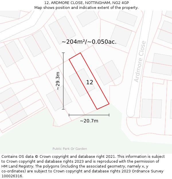 12, ARDMORE CLOSE, NOTTINGHAM, NG2 4GP: Plot and title map