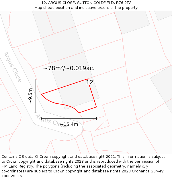 12, ARGUS CLOSE, SUTTON COLDFIELD, B76 2TG: Plot and title map