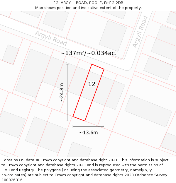 12, ARGYLL ROAD, POOLE, BH12 2DR: Plot and title map