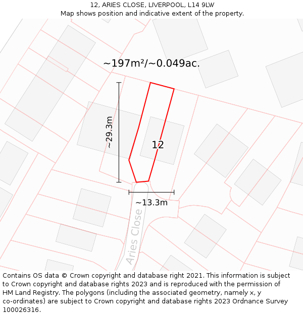 12, ARIES CLOSE, LIVERPOOL, L14 9LW: Plot and title map