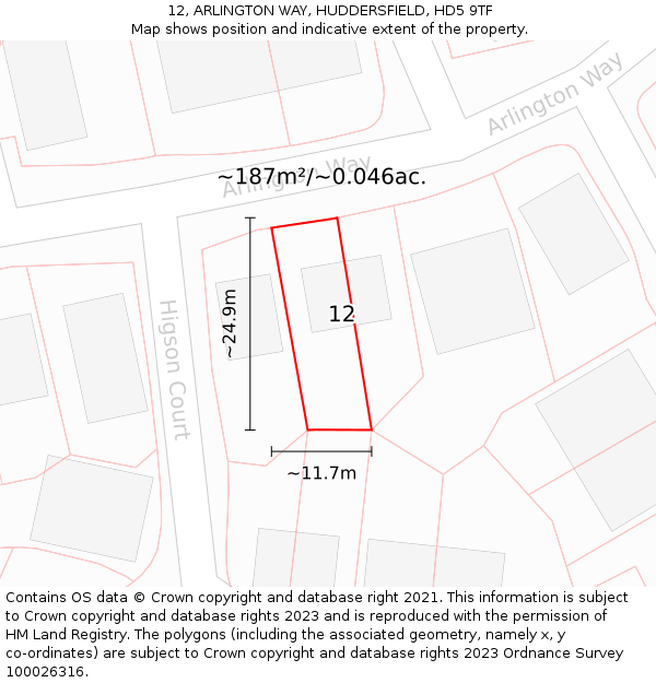 12, ARLINGTON WAY, HUDDERSFIELD, HD5 9TF: Plot and title map