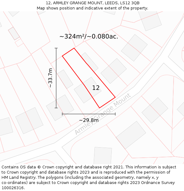 12, ARMLEY GRANGE MOUNT, LEEDS, LS12 3QB: Plot and title map