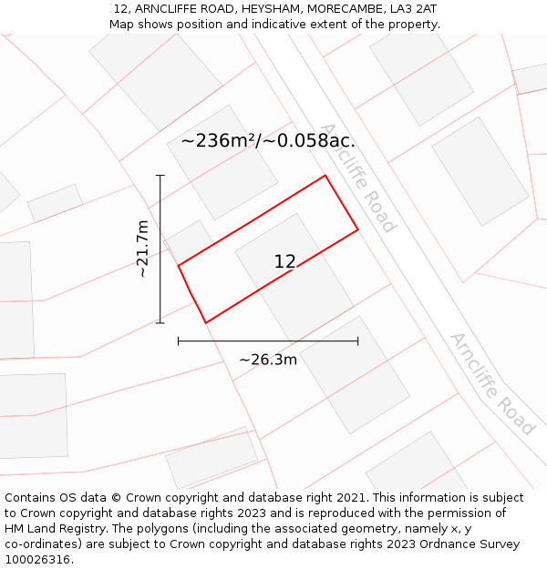 12, ARNCLIFFE ROAD, HEYSHAM, MORECAMBE, LA3 2AT: Plot and title map