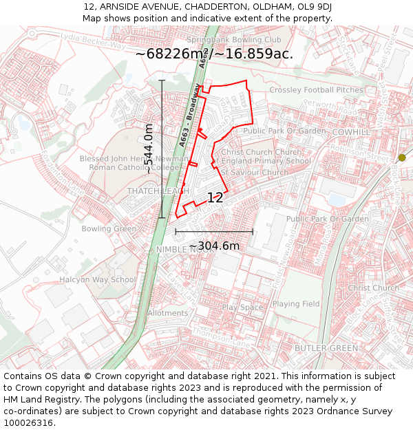 12, ARNSIDE AVENUE, CHADDERTON, OLDHAM, OL9 9DJ: Plot and title map