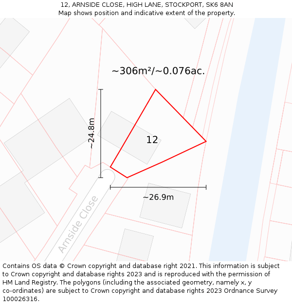 12, ARNSIDE CLOSE, HIGH LANE, STOCKPORT, SK6 8AN: Plot and title map