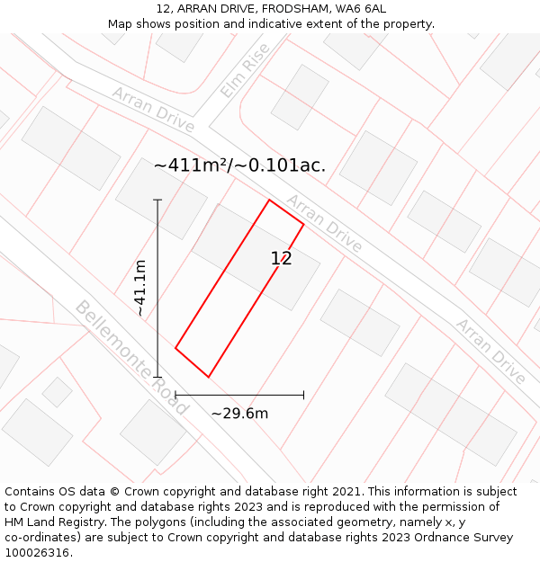 12, ARRAN DRIVE, FRODSHAM, WA6 6AL: Plot and title map