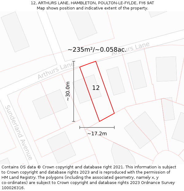 12, ARTHURS LANE, HAMBLETON, POULTON-LE-FYLDE, FY6 9AT: Plot and title map