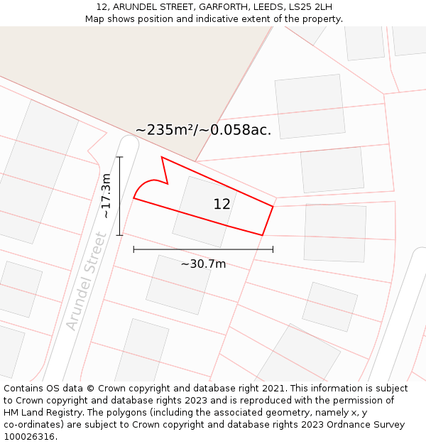 12, ARUNDEL STREET, GARFORTH, LEEDS, LS25 2LH: Plot and title map