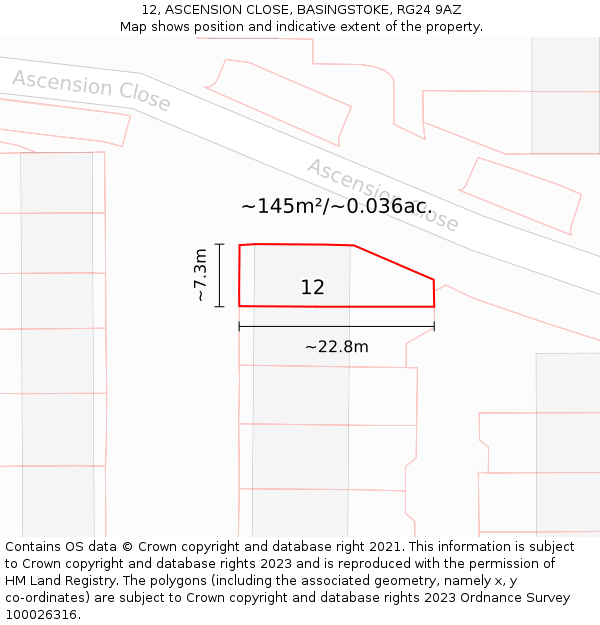 12, ASCENSION CLOSE, BASINGSTOKE, RG24 9AZ: Plot and title map
