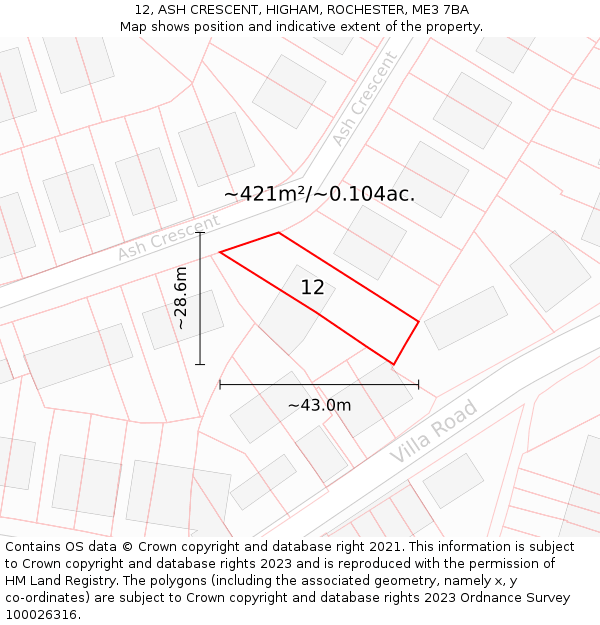 12, ASH CRESCENT, HIGHAM, ROCHESTER, ME3 7BA: Plot and title map