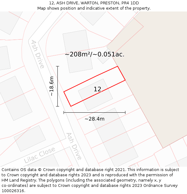 12, ASH DRIVE, WARTON, PRESTON, PR4 1DD: Plot and title map
