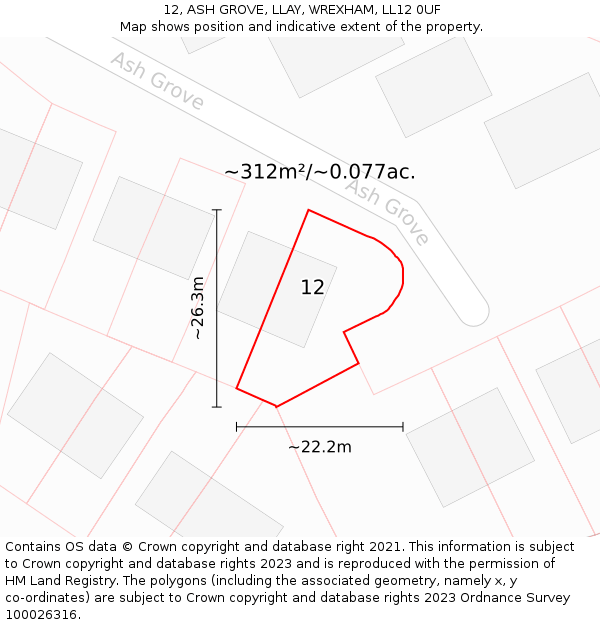 12, ASH GROVE, LLAY, WREXHAM, LL12 0UF: Plot and title map