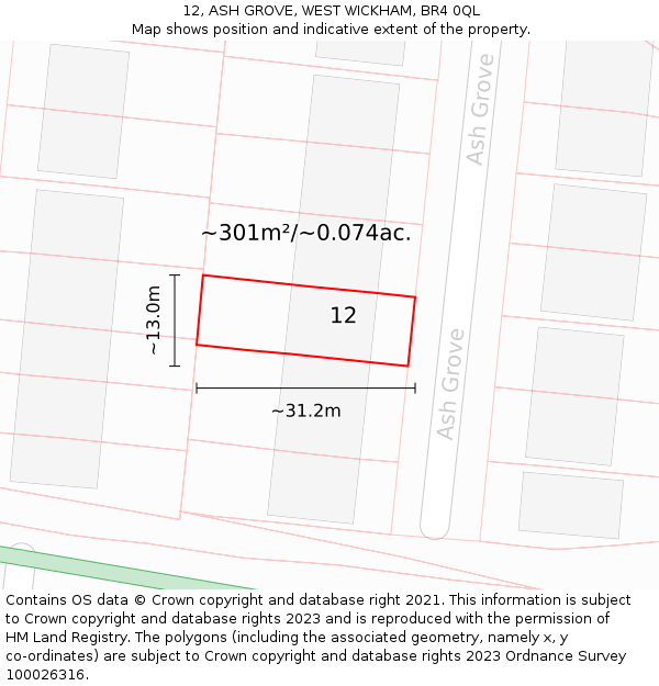 12, ASH GROVE, WEST WICKHAM, BR4 0QL: Plot and title map