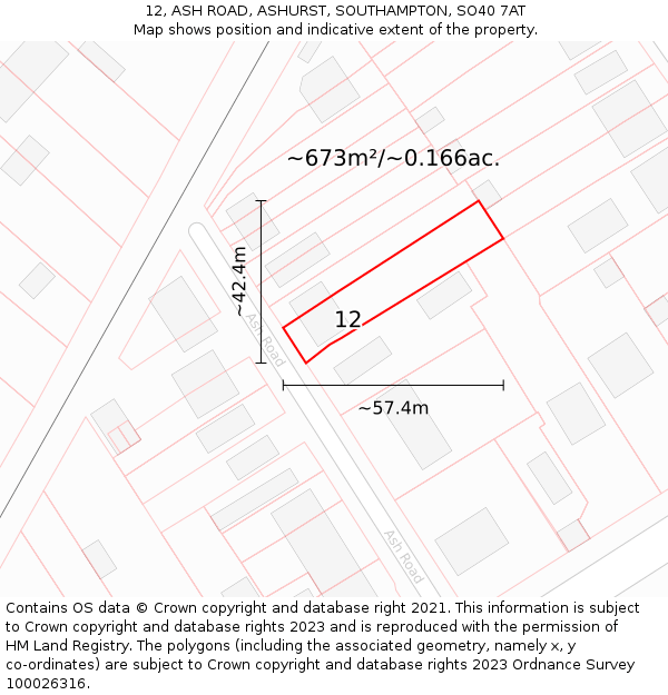 12, ASH ROAD, ASHURST, SOUTHAMPTON, SO40 7AT: Plot and title map