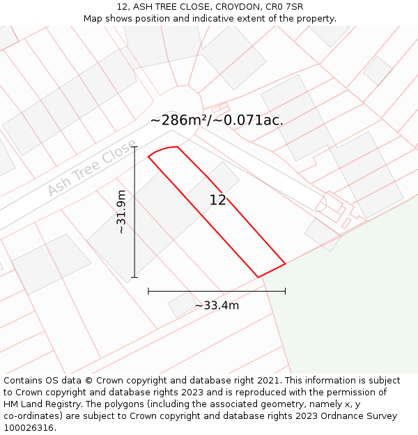 12, ASH TREE CLOSE, CROYDON, CR0 7SR: Plot and title map