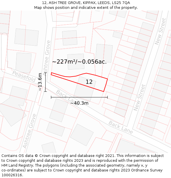 12, ASH TREE GROVE, KIPPAX, LEEDS, LS25 7QA: Plot and title map