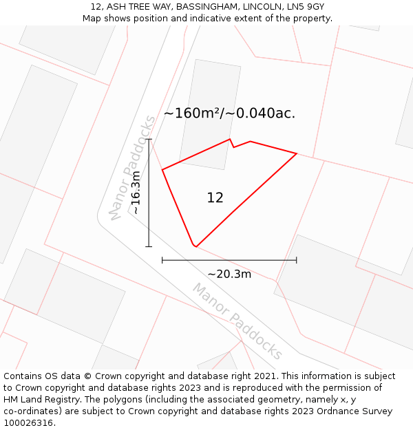 12, ASH TREE WAY, BASSINGHAM, LINCOLN, LN5 9GY: Plot and title map