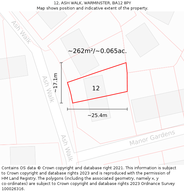 12, ASH WALK, WARMINSTER, BA12 8PY: Plot and title map