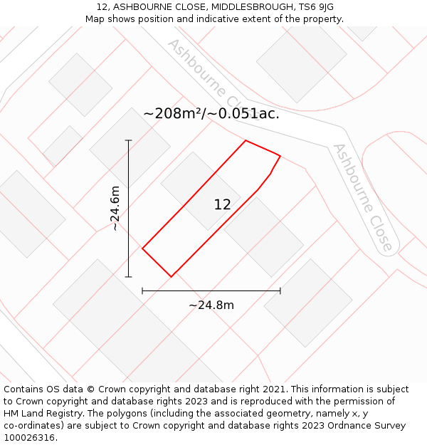 12, ASHBOURNE CLOSE, MIDDLESBROUGH, TS6 9JG: Plot and title map