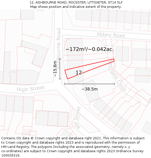 12, ASHBOURNE ROAD, ROCESTER, UTTOXETER, ST14 5LF: Plot and title map