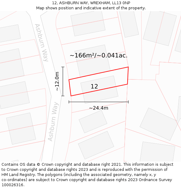 12, ASHBURN WAY, WREXHAM, LL13 0NP: Plot and title map