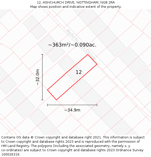 12, ASHCHURCH DRIVE, NOTTINGHAM, NG8 2RA: Plot and title map