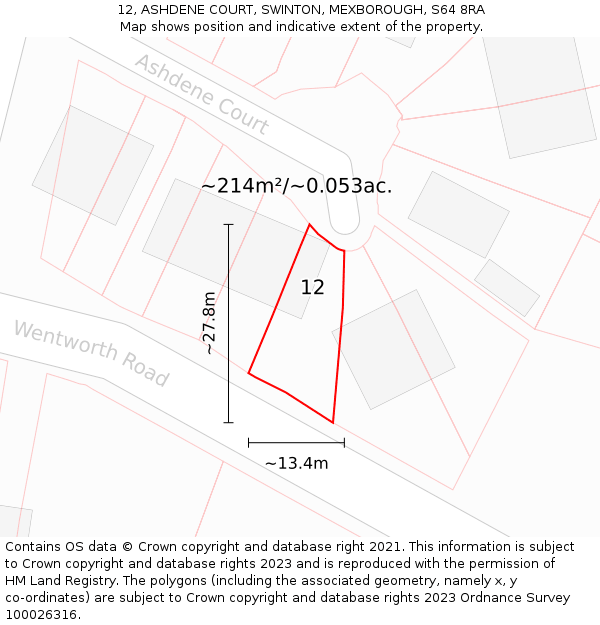 12, ASHDENE COURT, SWINTON, MEXBOROUGH, S64 8RA: Plot and title map