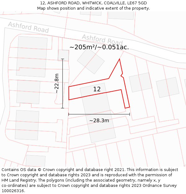 12, ASHFORD ROAD, WHITWICK, COALVILLE, LE67 5GD: Plot and title map