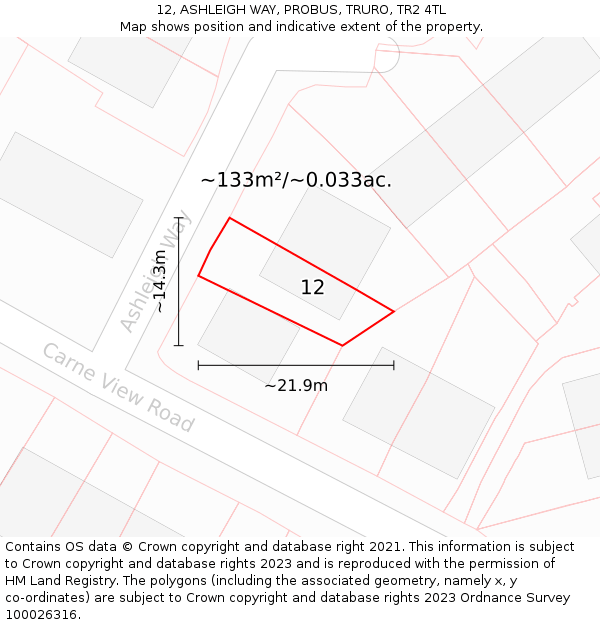 12, ASHLEIGH WAY, PROBUS, TRURO, TR2 4TL: Plot and title map