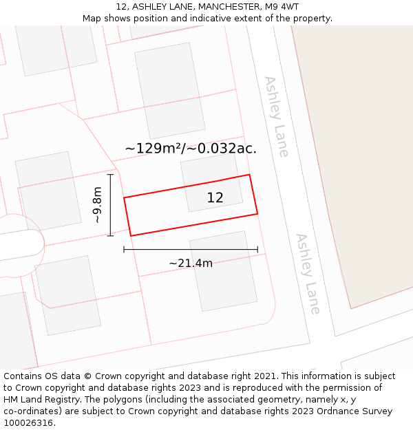 12, ASHLEY LANE, MANCHESTER, M9 4WT: Plot and title map