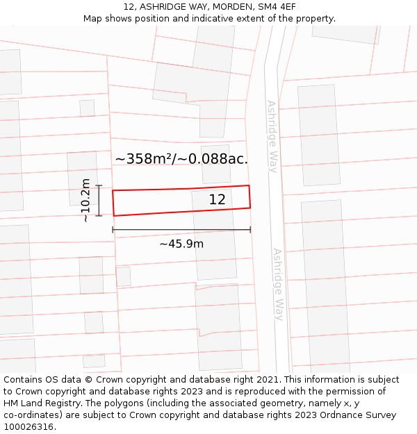 12, ASHRIDGE WAY, MORDEN, SM4 4EF: Plot and title map