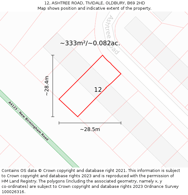 12, ASHTREE ROAD, TIVIDALE, OLDBURY, B69 2HD: Plot and title map