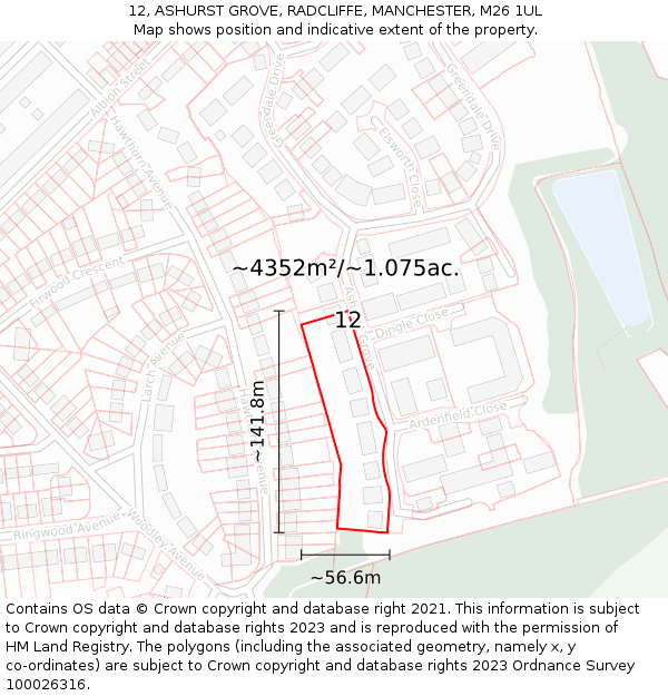 12, ASHURST GROVE, RADCLIFFE, MANCHESTER, M26 1UL: Plot and title map