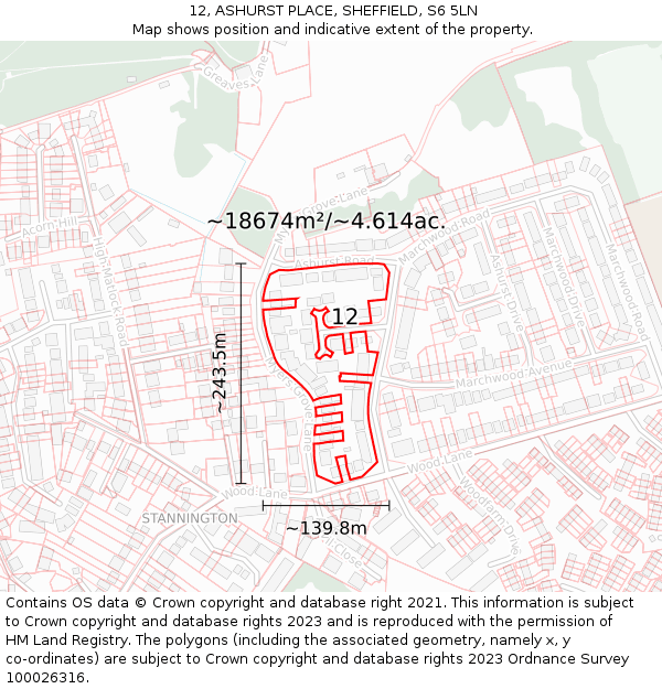 12, ASHURST PLACE, SHEFFIELD, S6 5LN: Plot and title map